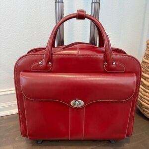 MCKLEIN BERKELEY Red Leather Detachable-Wheeled Leather Briefcase